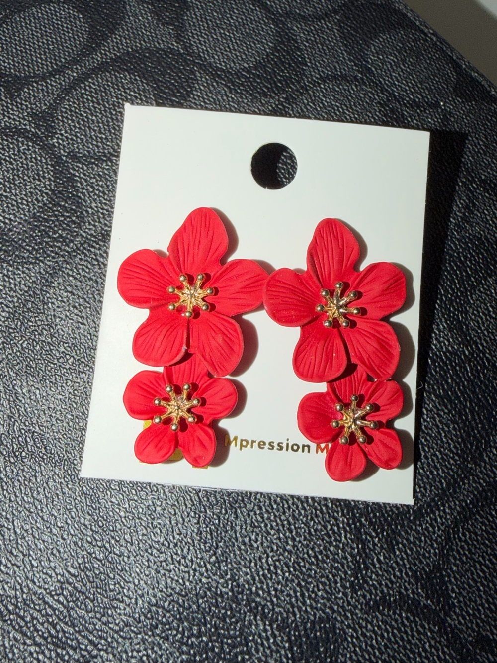 Red Floral Drop Earrings - Double Blossom Design
